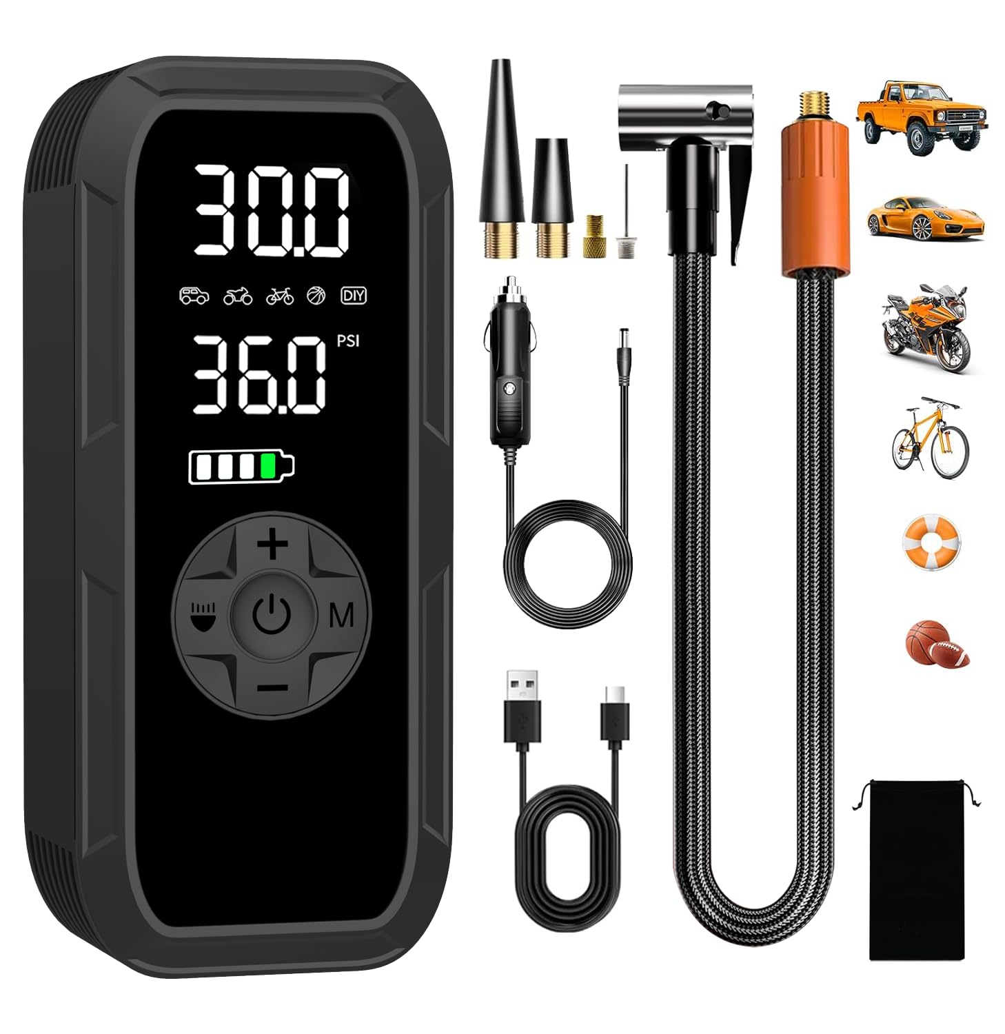 Vulisox Corded/Cordless Tyre Inflator Portable Air Compressor, 6000 mAh 150PSI 12V DC Electric Tyre Pump with LED Lights, Auto Shut-Off, Rechargeable as Power Bank, for Car, Bike, Motorbike, Ball