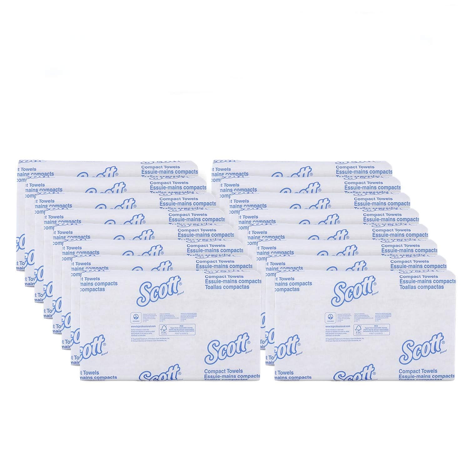 SCOTT® Compact Hand Towels 5855 - Folded Paper Towels - 16 Packs x 110 White C Fold Paper Hand Towels (1,760 Total)
