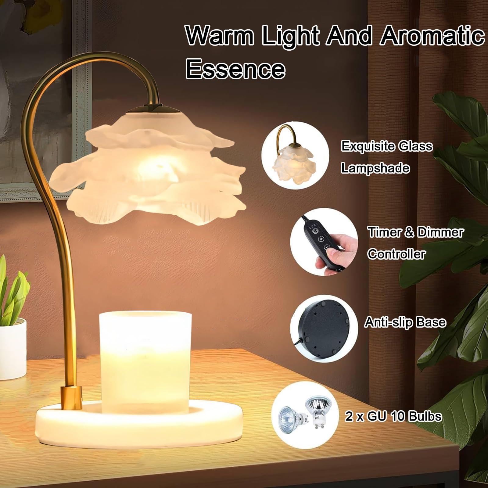 Lampada Scalda Candela Con Timer: A A Forma Di Fiore, Cera Da Sciogliere, Regali Per La Casa, Nuovo Arredamento, Regalo Natale E Compleanno Per Donne Mamme