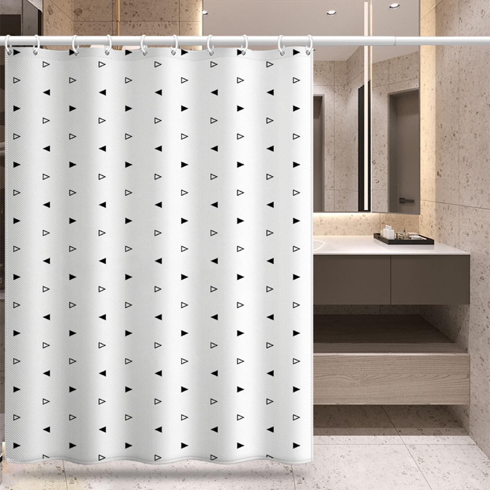 Rideaux de douche 180x180 en polyester lesté hydrofuge à motifs géométriques noirs et blancs