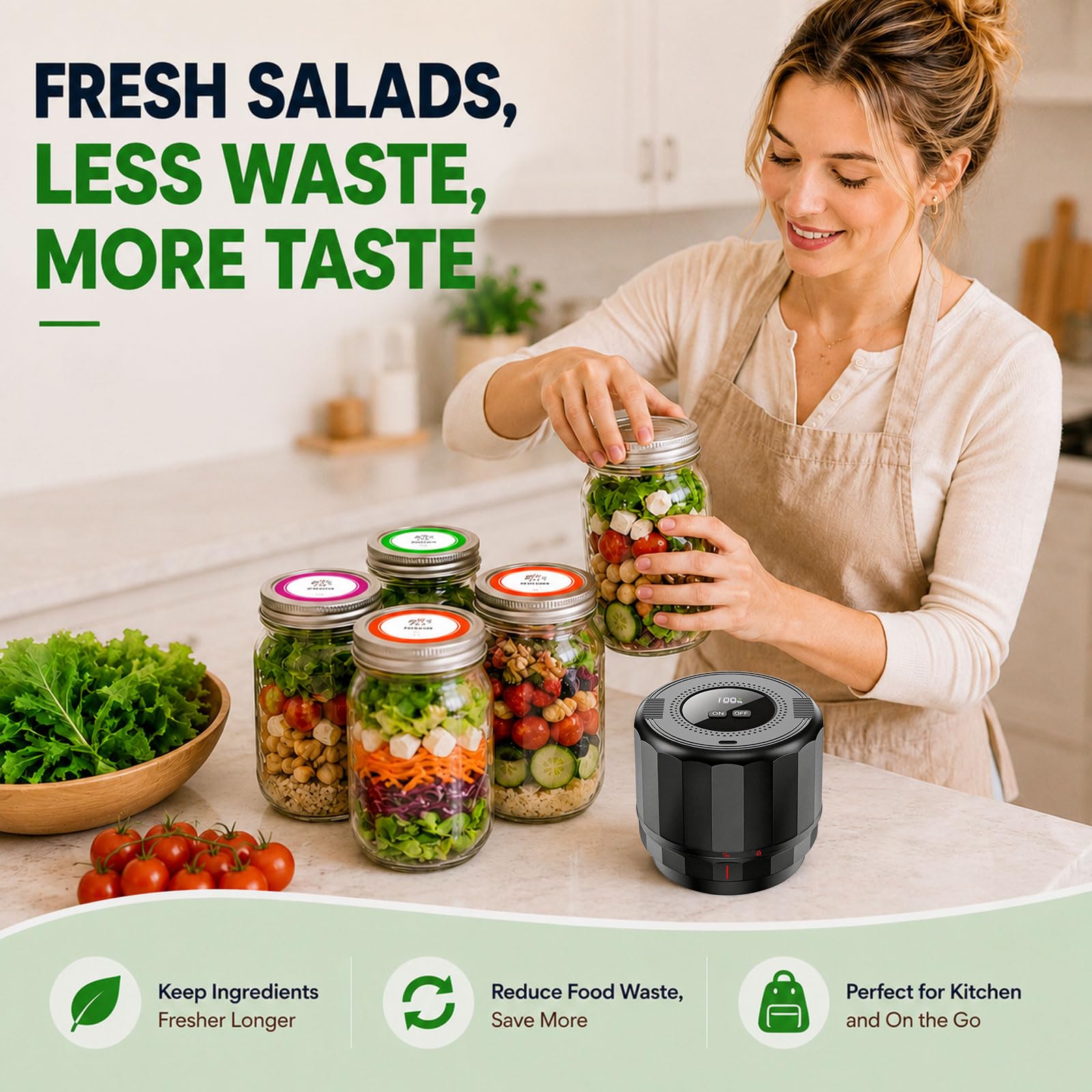 Sellador al vacío M11 Mason Jar – Kit de sellador al vacío eléctrico con tapas Mason de boca ancha y regular, sellador al vacío para tarros de conservas, máquina de sellado al vacío para