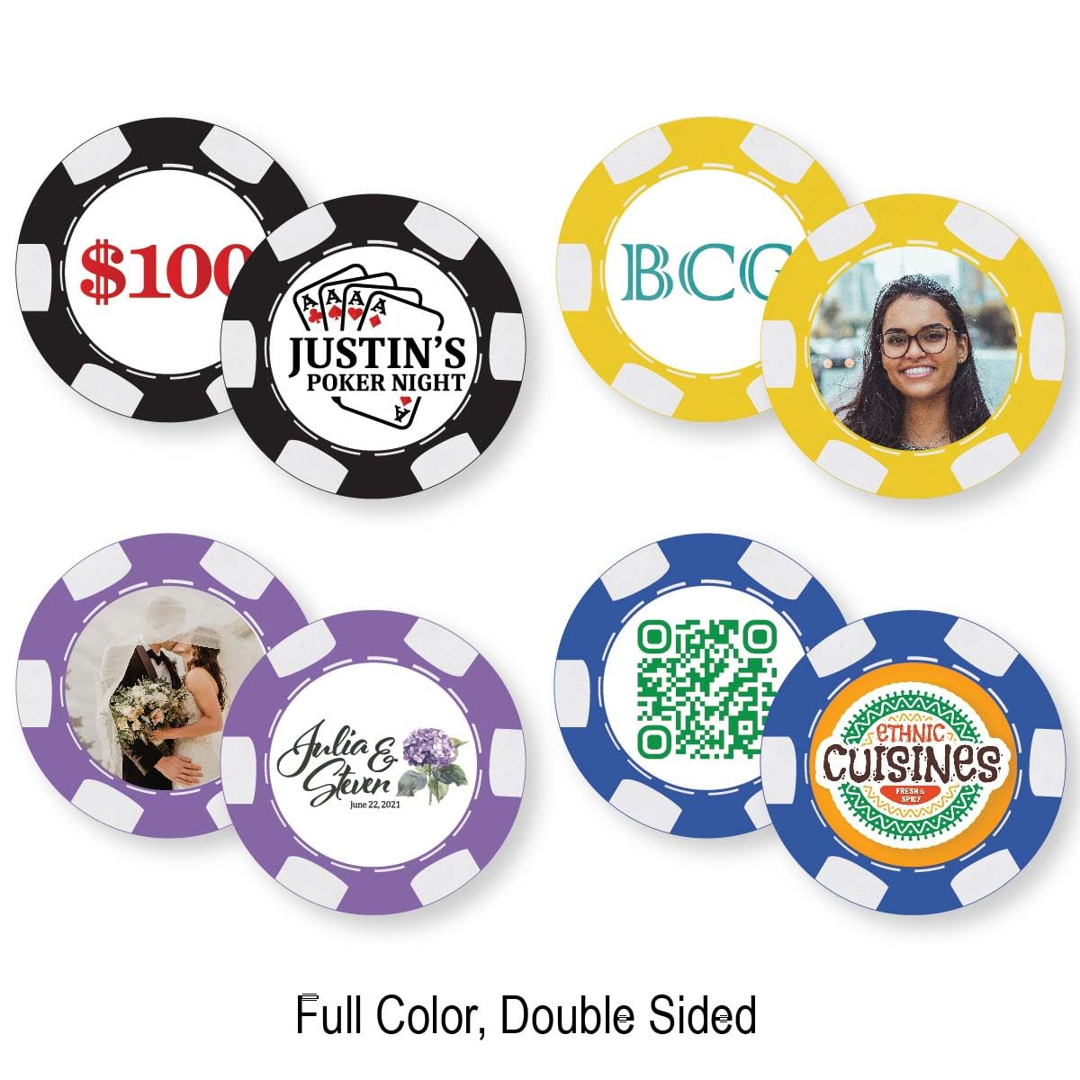 6 Stripe Custom Poker Chips with Your Logo, Text, or Design - 300 Qty.