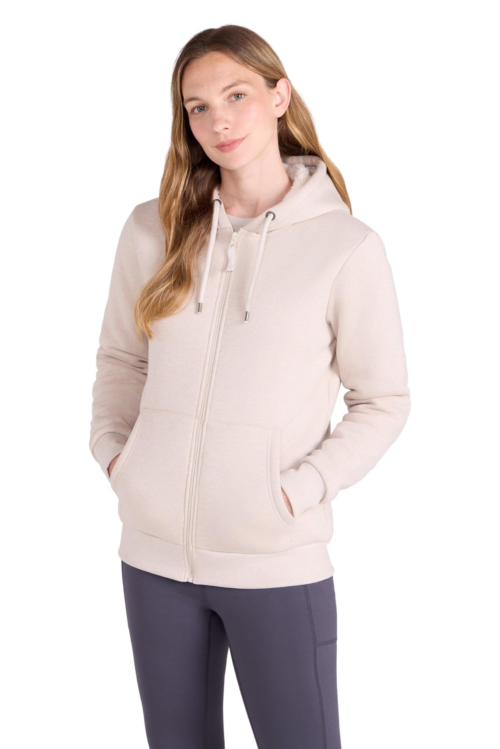 Mountain Warehouse Dalton Womens Sherpa Lined Hoodie - Warm & Cosy, Full Zip Sweartshirt with Front Pockets & Drawcord - For Spring Summer, Outdoors & Walking Light Beige 12