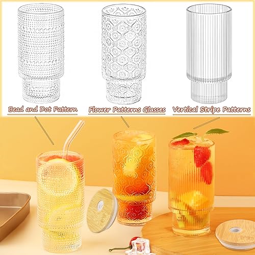 Miniatura 3 de Gusnilo Juego de 6 vasos de vidrio de 11 onzas con tapas y popotes de bambú, vasos apilables, vasos para beber con clavos, vasos de vidrio en