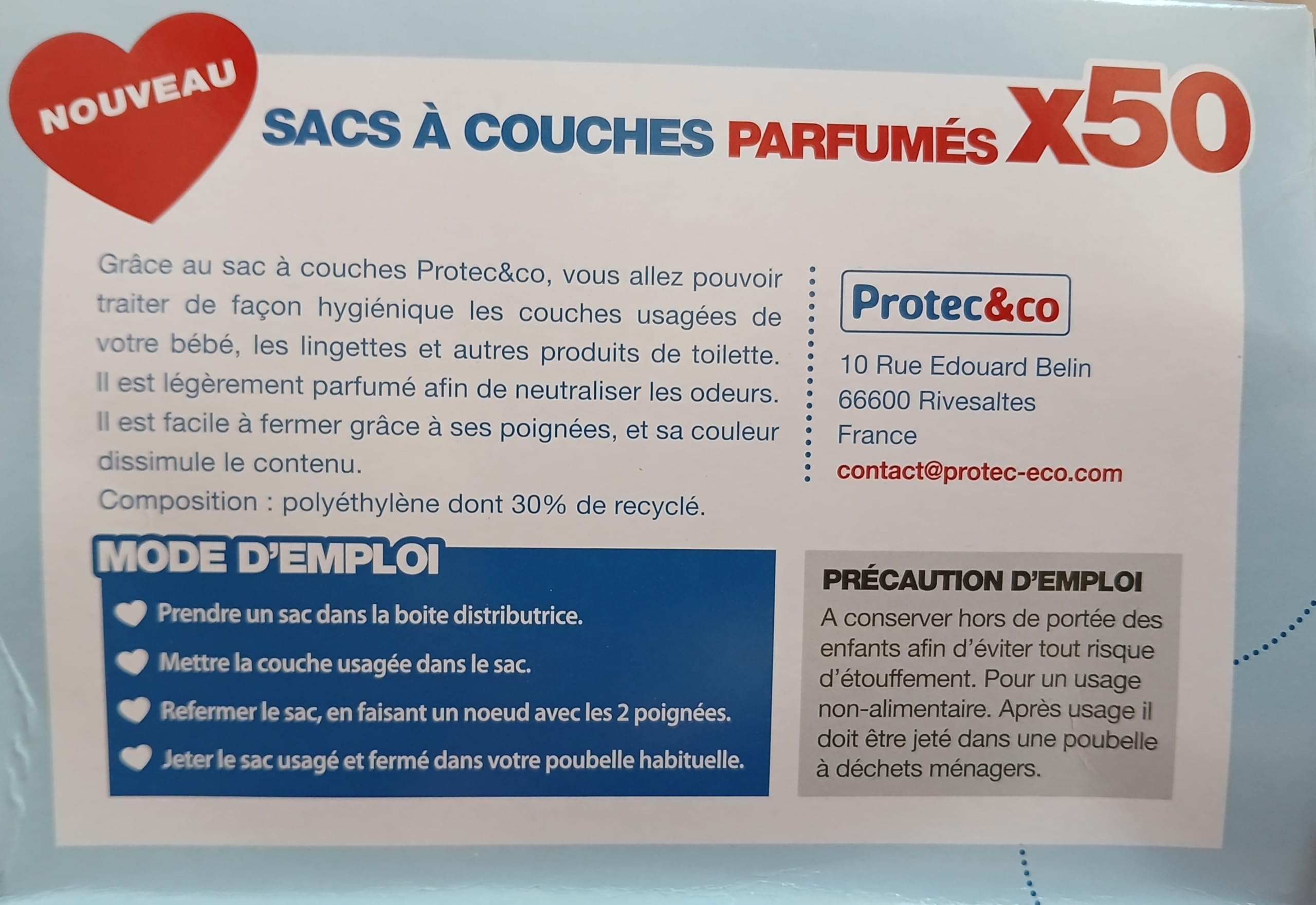 PROTEC&CO 100 Sac à couches Parfumé Opaque et Hygiénique x2 Etuis de 50 sacs (abricot)