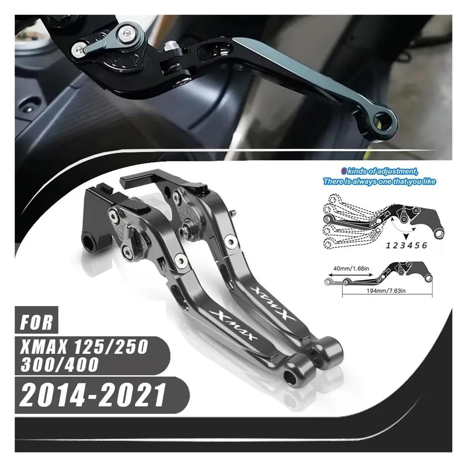 Palancas De Embrague Juego de palancas Embrague y Freno CNC, Plegables Ajustables, Piezas Motocicleta compatibles con Xmax 125/250/300/400 2014-2021(A23)