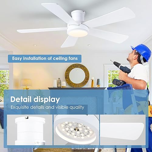 Miniatura 4 de Dannilong Ventiladores de techo modernos de perfil bajo de 52 pulgadas con luces control remotoaplicación, ventiladores de techo reversibles de