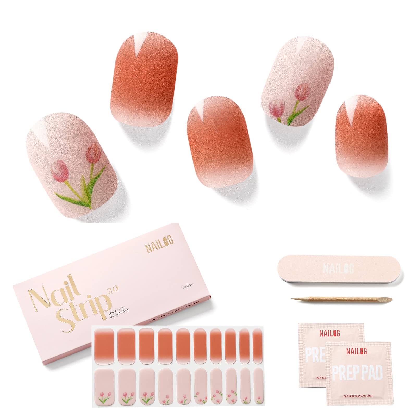 NAILOG Semi Cured Gel Nail Strips 20Pcs Nail Stickers - The Little Tulip