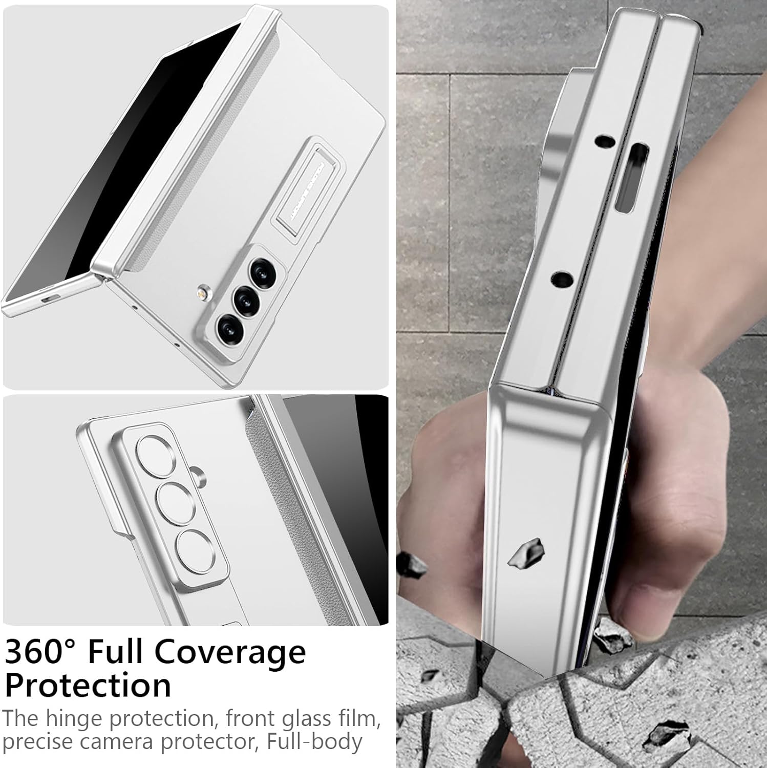 for Samsung Galaxy Z Fold 7 Case with Pastable S Pen Holder & Stylus, Full-Body Slim Case with Privacy Screen Protector Hinge Cover Kickstand Anti-Scratch Anti-spy Cover for Z Fold 7 Silver