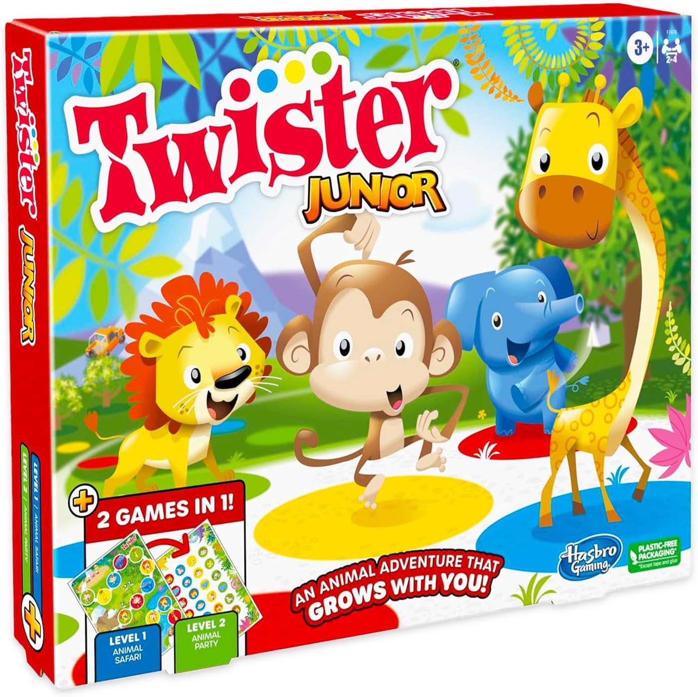 Twister Junior Game for Kids - Bundle with 2 in 1 Twister Junior Animal Safari and Animal Party Game for Kids, Toddlers Plus Stickers, More | 2-Sided Mat Activity Set