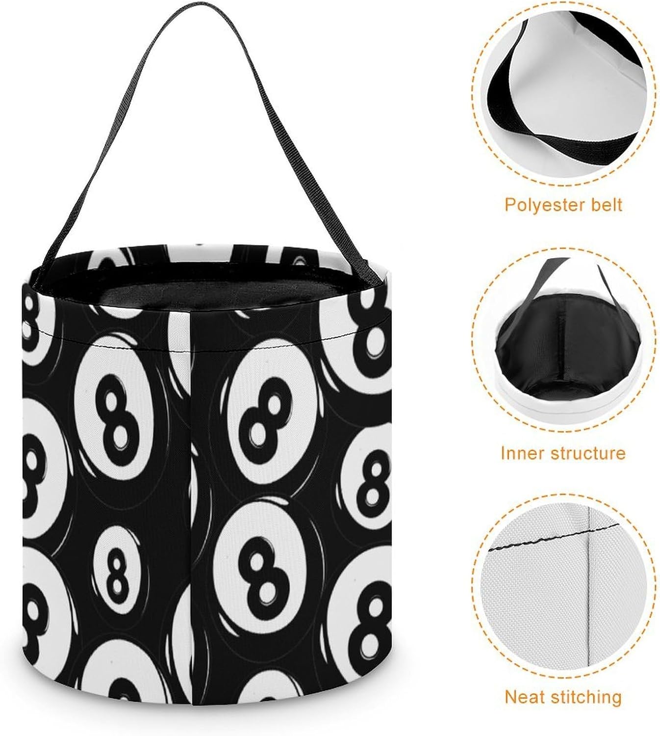 8 Ball Pool Cue Billiards Halloween Treat Bag Reusable Candy Basket Tote Goody Bags Gift Party