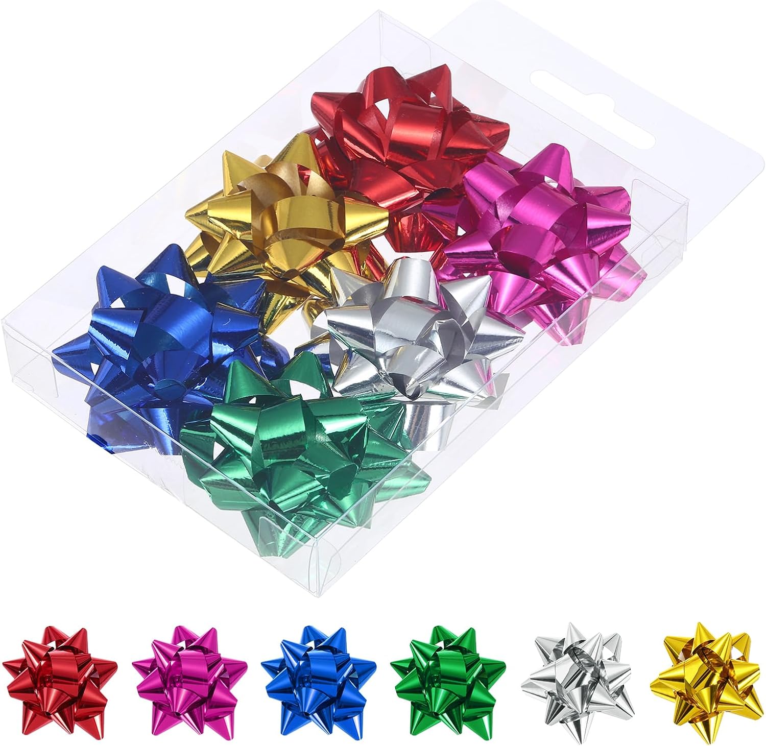 PATIKIL 2" Mini Star Gift Bows, 6Pcs Small Christmas Metallic Gift Wrapping Self-Adhesive Bows for Holiday Weddings Birthday Party, Glossy Mixed Color