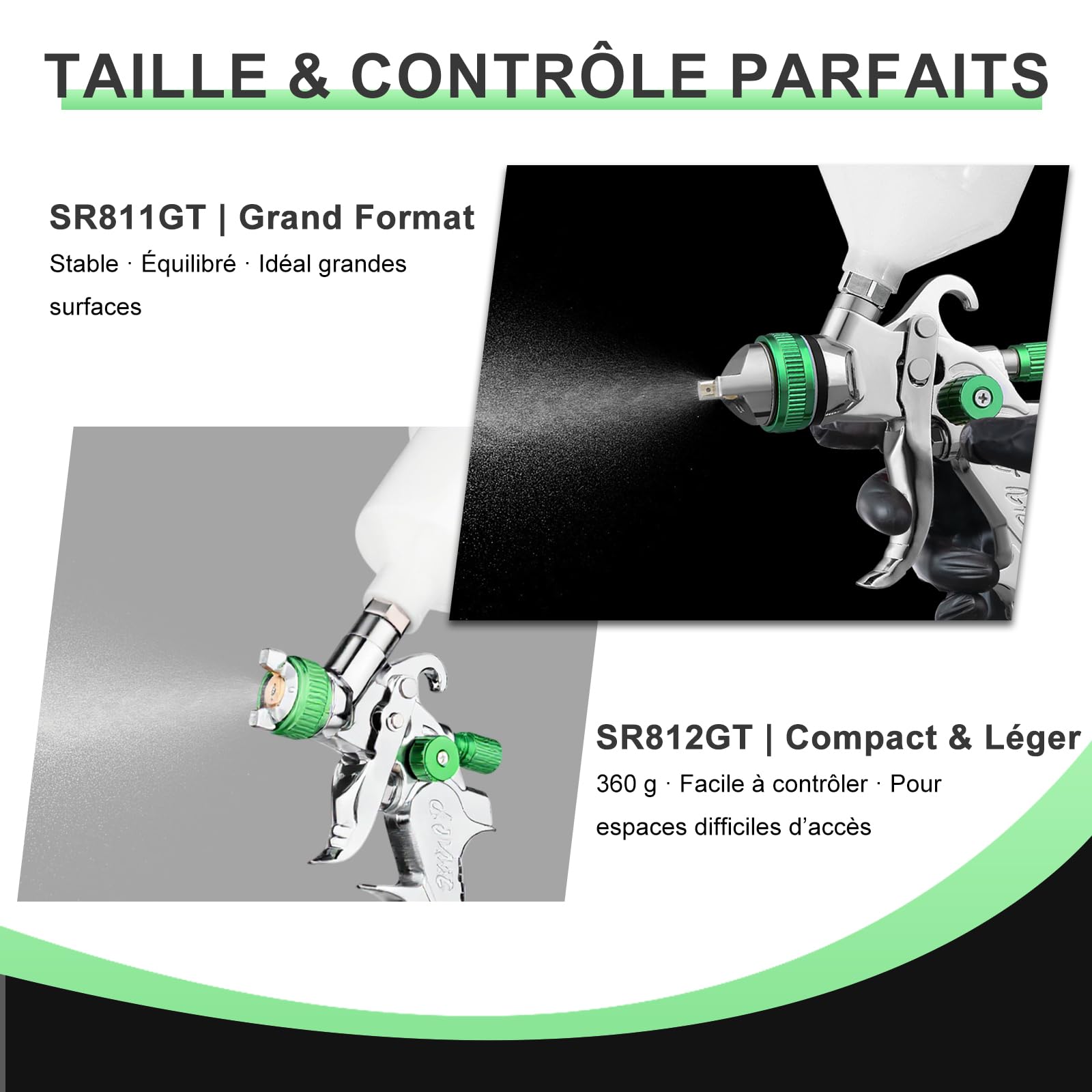 2 HVLP Pistolets de Peinture à Air Pistolets Automatiques de 1,0 mm Et 1,4/1,7 mm avec RéGulateur d'air, Pistolets de Peinture Automobile de Qualité Professionnelle pour La Peinture de Voiture