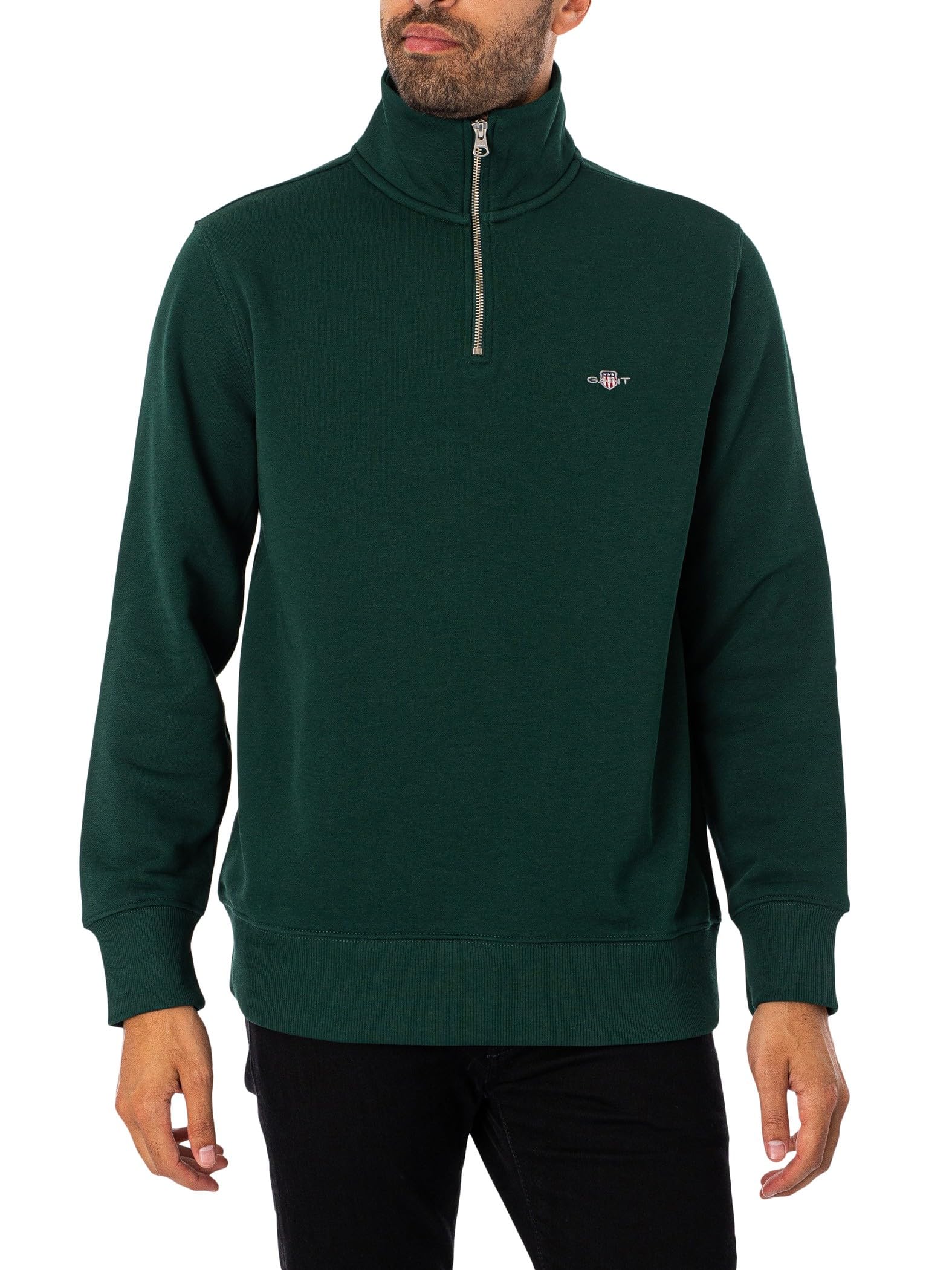 GANT Men's Reg Shield Half Zip Sweat Sweatshirt, Tartan Green, L