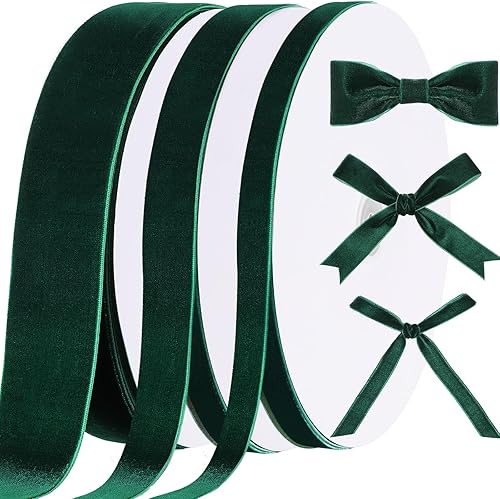 Miniatura 8 de 3 rollos de cinta de terciopelo navideño de 90 yardas, cinta de terciopelo satinado de una sola cara, rollo de cinta de terciopelo de tela vintage
