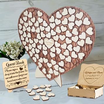 Personalized Wedding Puzzle Guest Book Alternative Custom Wood Heart Jigsaw Guest Book Sign Rustic Guest Book Wedding Decor for Party Engagement Reception Anniversary (B-50 Pieces)