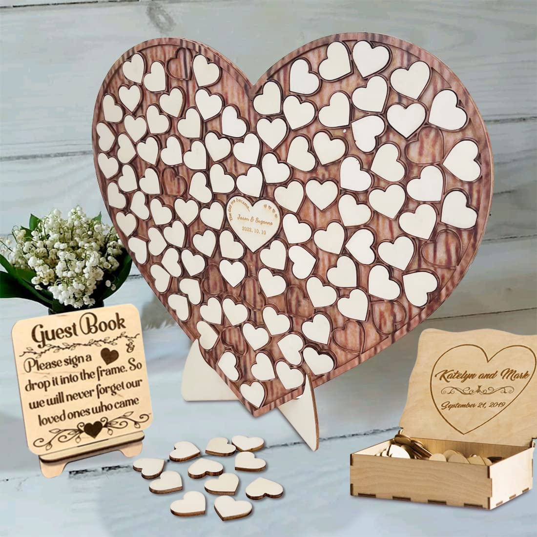 Puzzle di nozze personalizzato libro degli ospiti alternativo puzzle a cuore in legno segno del libro degli ospiti rustico libro degli ospiti decorazione di nozze per feste ricevimento anniversario