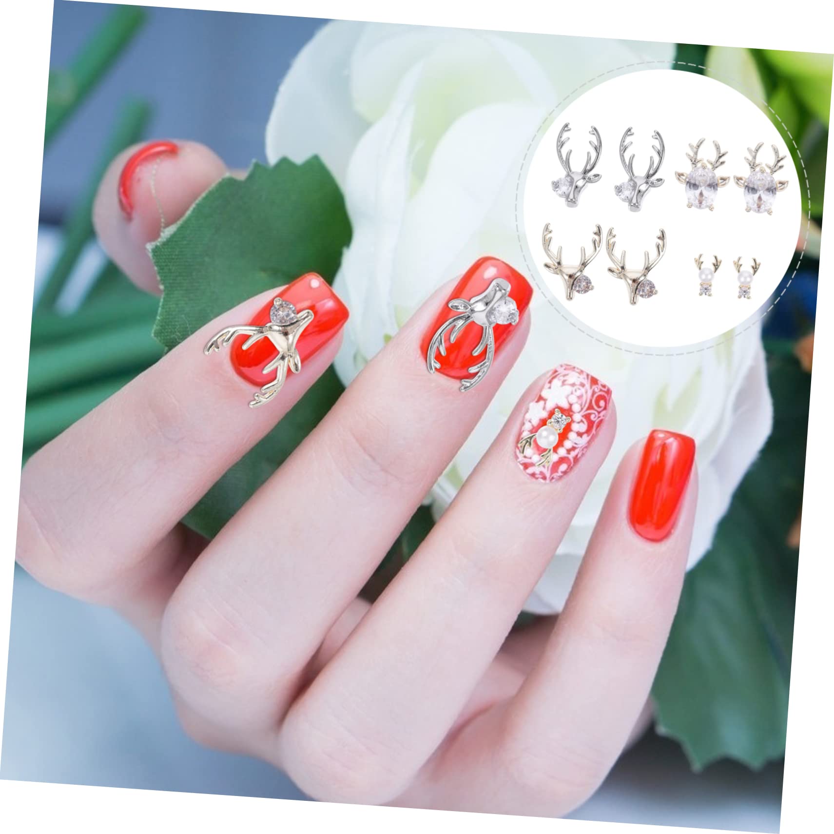 2 Set Accessori Per Unghie Con Design Corno Cervo E Zirconi Charms Per Nail Art Te Per Domestico 16 Pezzi * 2