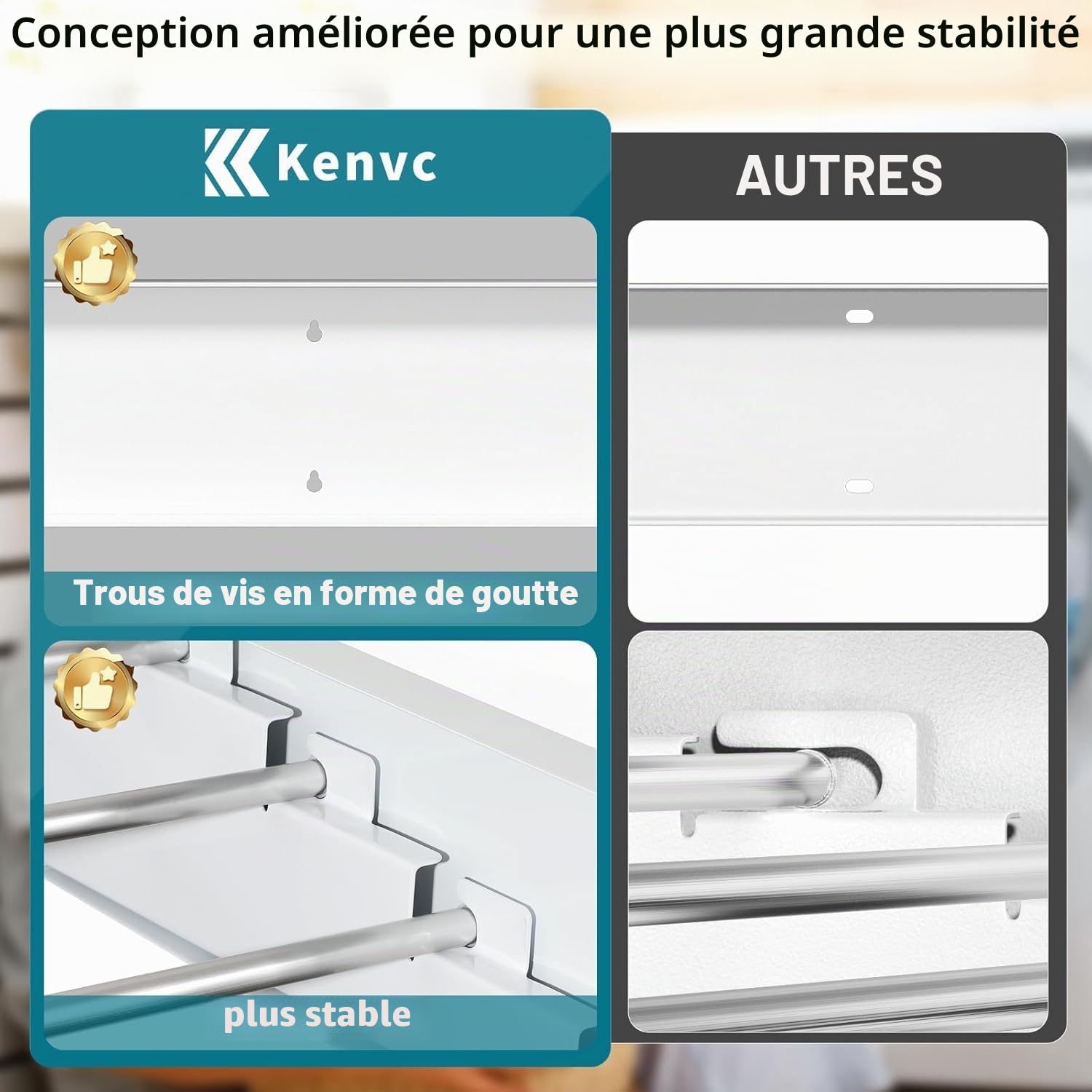 Étendoir mural – 60 cm de large, 9,9 m pieds linéaires, 4 tiges en aluminium, capacité de 18,1 kg avec gabarit mural, tournevis, foret