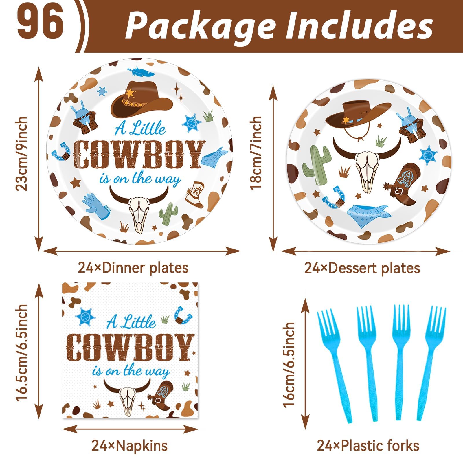 40 Pcs Little Cowboy Baby Shower Napkins - Blue Disposable Paper Napkins For Western Theme Parties