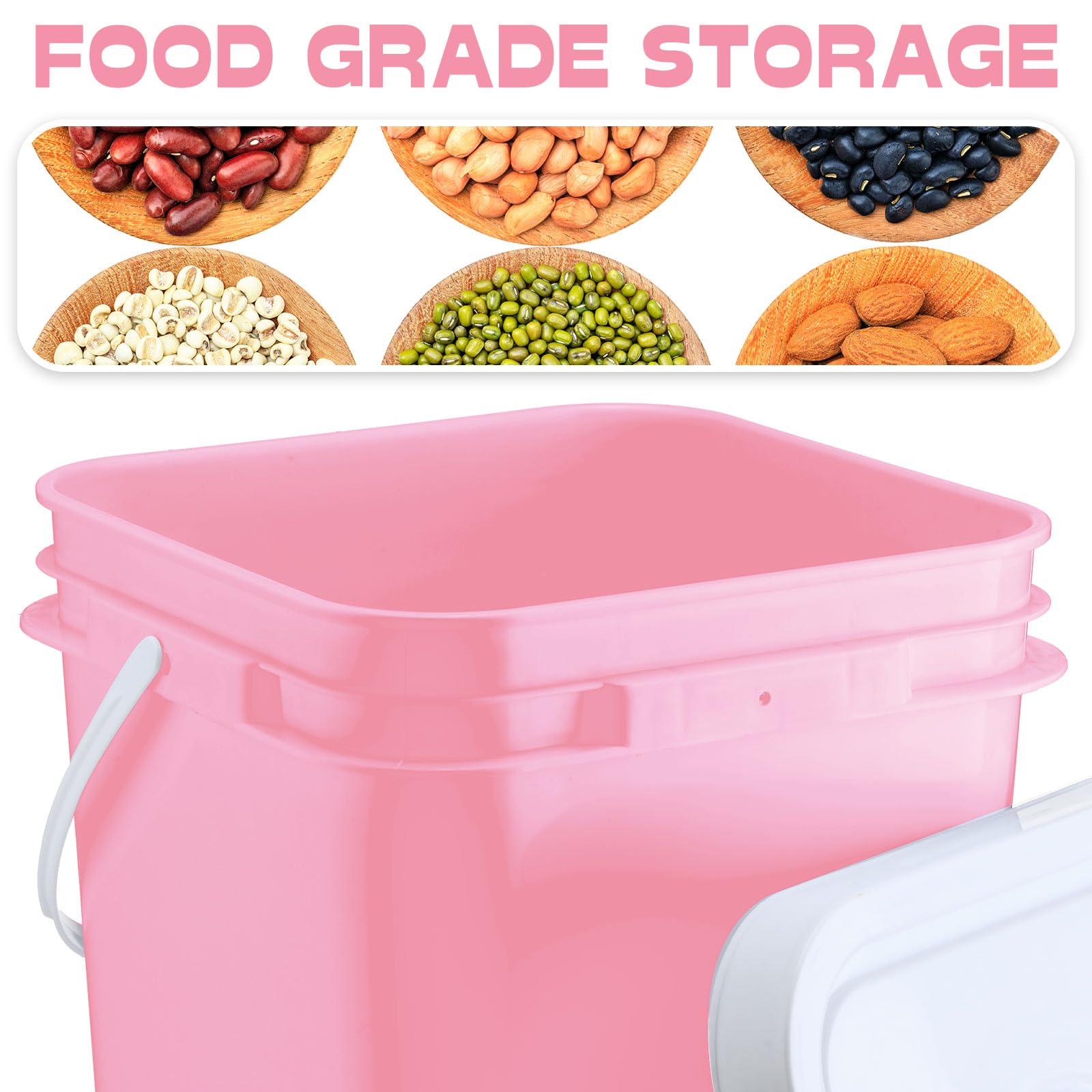 Vesici 6 cubos cuadrados de 5 galones con mango de plástico y tapa, contenedor industrial de almacenamiento de alimentos, con etiqueta adhesiva de bricolaje para pintura multiusos, agua, arte,