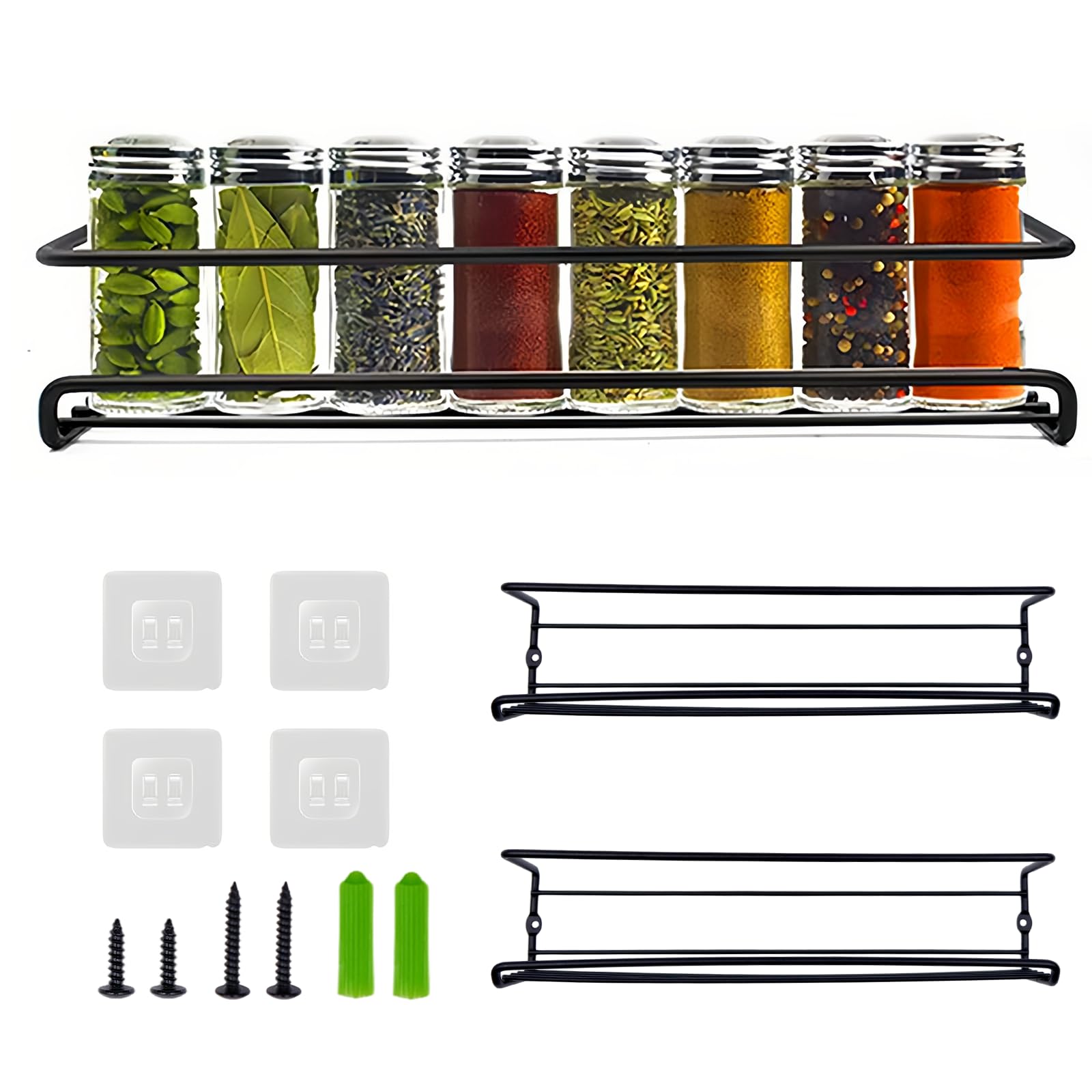 Zatix​bu 2 Pack Spice Rack Wall Mounted, Hanging Spice Rack for Inside Cupboard, Pace-Saving Cabinet Door Spices Racks with Adhesive & Screws, Spices Organiser for Kitchen Condiments