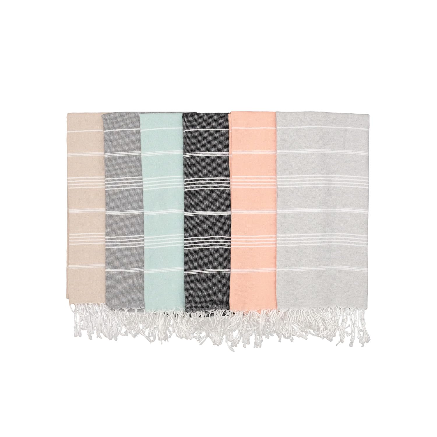 PADISHAHHOME Oversized Turkish Beach Towel 38’’x71’’ - Set of 6 | 100% Turkish Cotton Lightweight Sand Free Quick Dry Pool Towels | Extra Large Bath Towels for Adults Beach Blanket Essentials