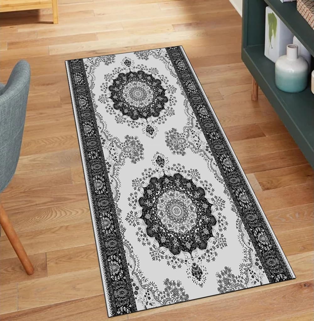 Alfombra de pasillo lavable poliéster antideslizante gris 120x180