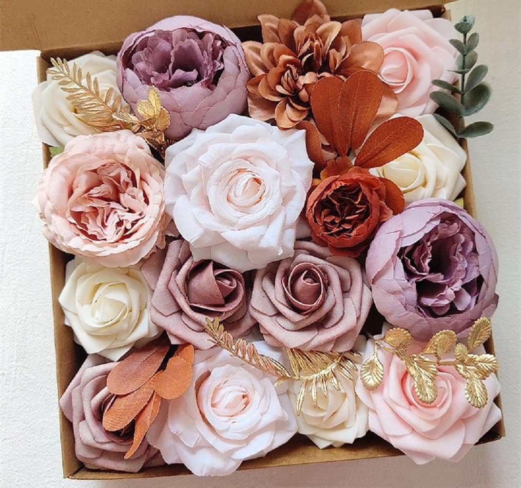 Artificial Flowers Combo Box Set Fake Flowers with Stems for DIY Bridal Wedding Bouquet Floral Sign Centerpiece Arrangements Bride Shower Home Decor.