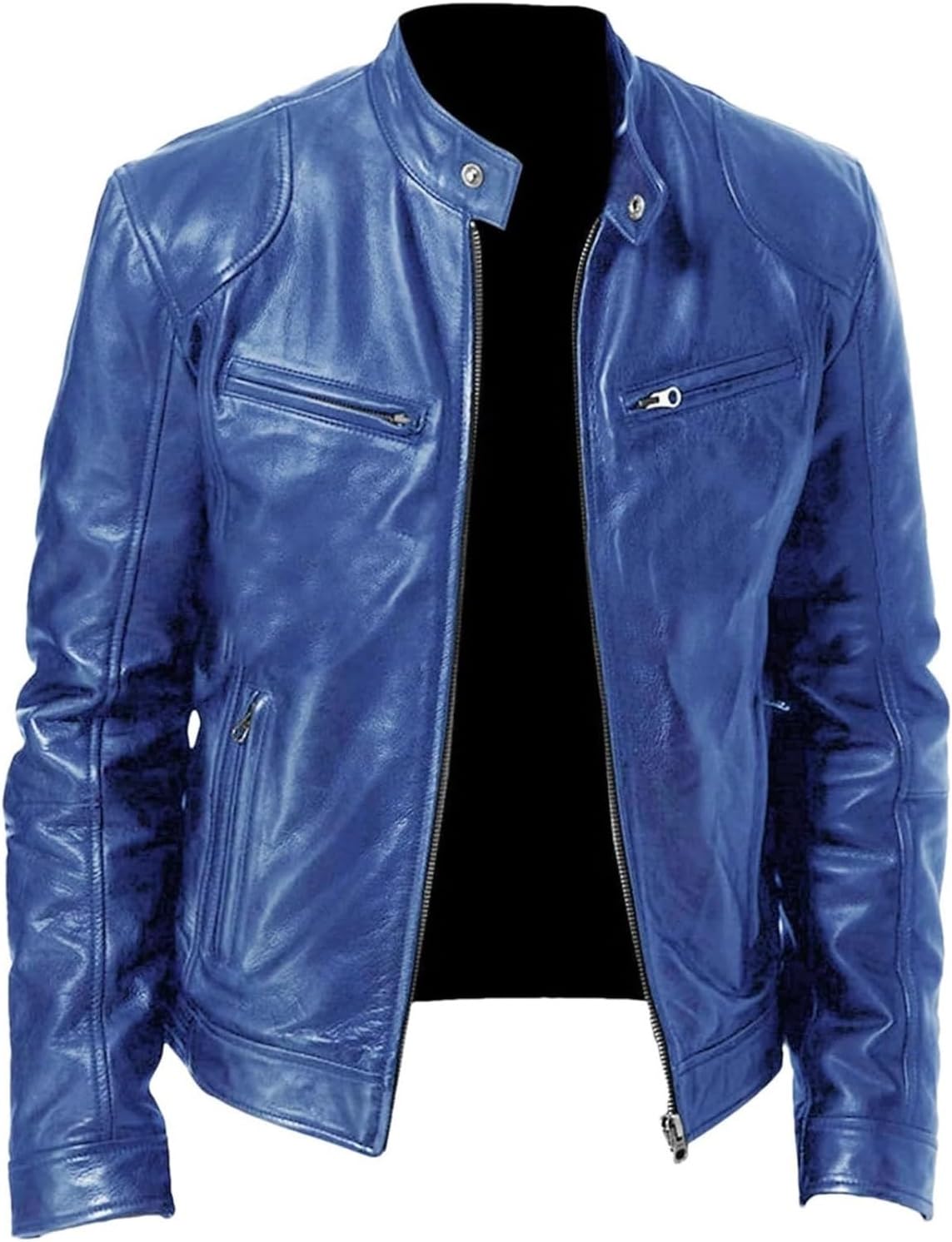 liyun jacket Men Zip Up Faux Leather Jacket Stand Collar Fall Winter Motorcycle Jacket Casual Solid Color Biker Coats