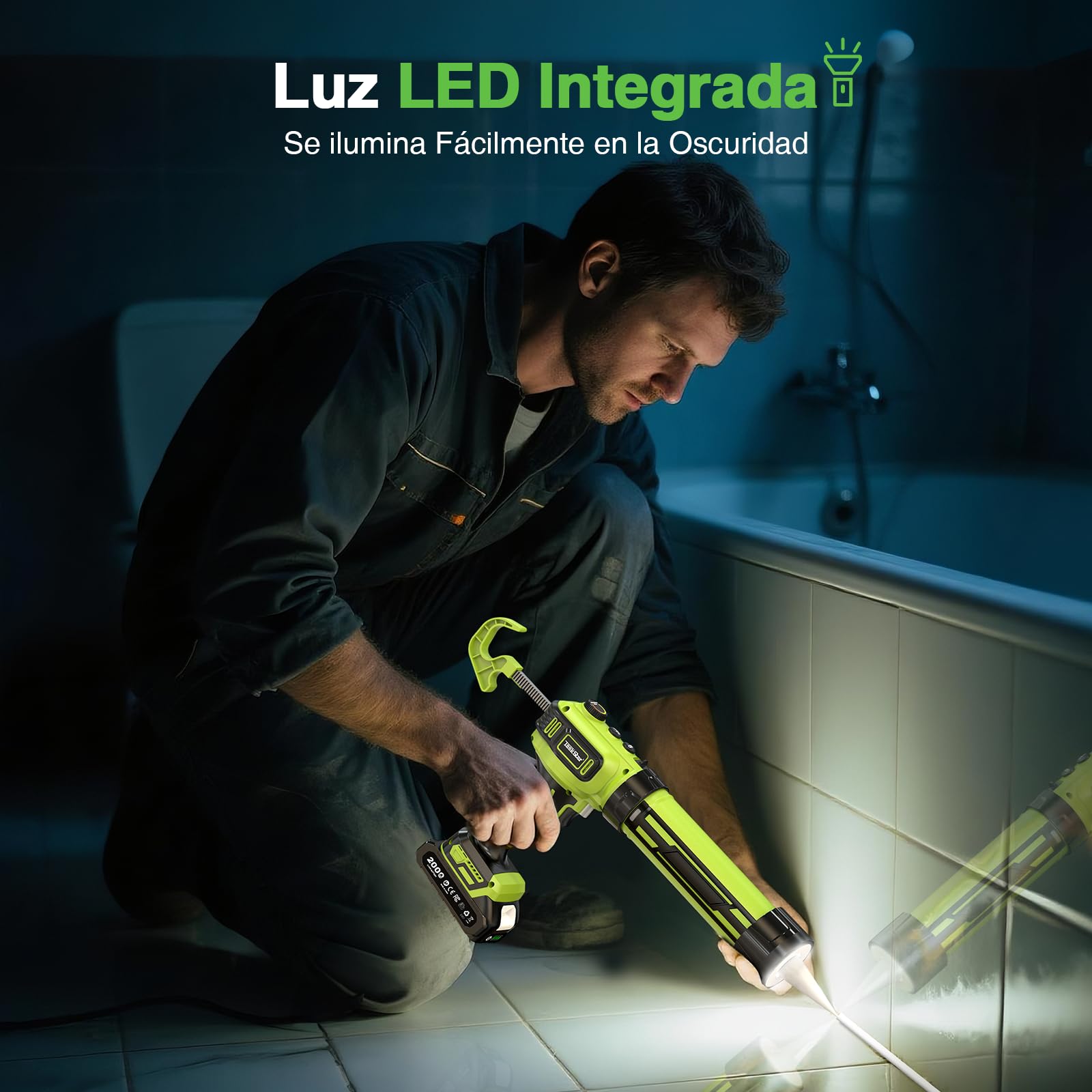 Taskstar Pistola Silicona con 2-Baterías y Luz-LED, Sin Escobillas Mejorado | Pistola Silicona Eléctrica Compatible con Makita 18V Batería de 300ml para Calafateo y Sellado, Bajo Nivel de Ruido