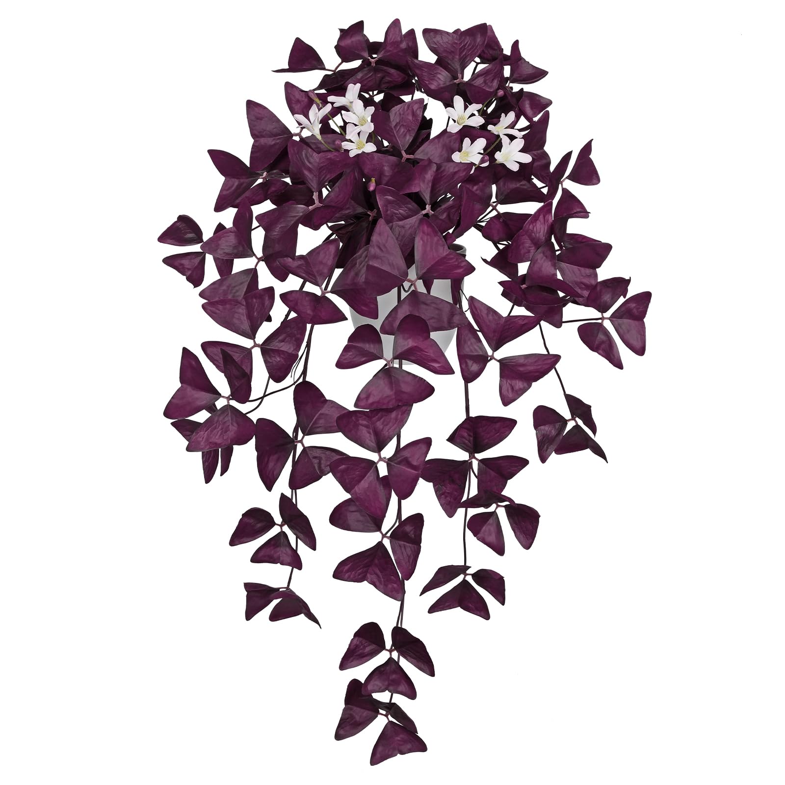 Sztuczny szczawik trójkątny (Oxalis Triangularis), 55 cm, sztuczna fioletowa roślina koniczyny w białej doniczce, sztuczny jedwab, fioletowy, szczawik, roślina z kwiatami, rośliny domowe, do