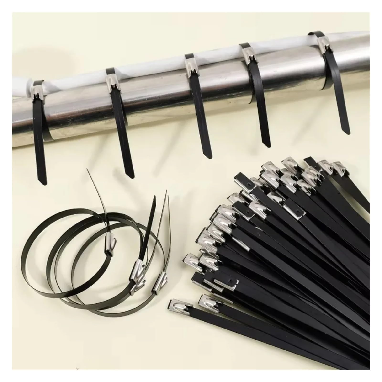 Fascette Metalliche Fascette metalliche autobloccanti Cavi regolabili in acciaio inossidabile Anelli di fissaggio for ufficio domestico 15/20/25/30 cm(4.6x300mm,100PCS)