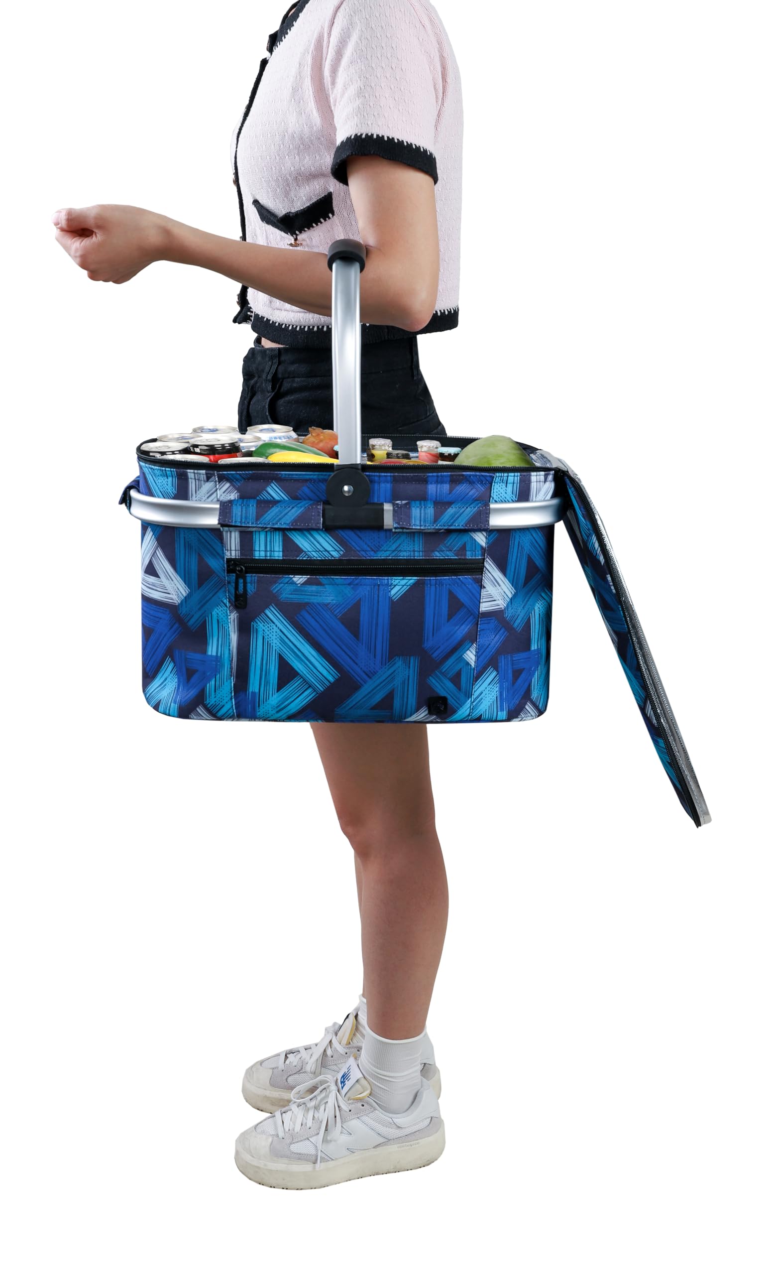 ALLCAMP Sac Pique Nique Isotherme Pliable – Glacière Souple, Doublure Étanche, Porte-Repas, Camping, Plage, 4h Isolation Chaud/Froid Motif géométrique 22L
