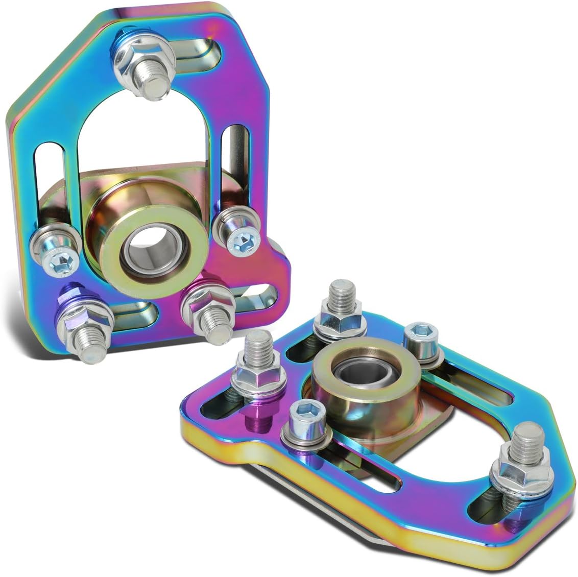 Auto Dynasty Compatible with Ford Mustang Pair Front Aluminum Adjustable +/-3.00 Camber +/-2.00 Caster Plates Neo Chrome