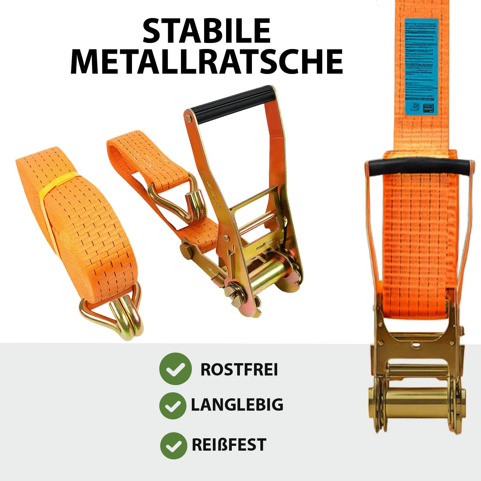 TRUTZHOLM 10x Spanngurt mit Ratsche Zurrgurte 5000kg 8m 50mm TÜV/GS stabile Spitzhaken beidseitig (2500/5000 daN, KG)
