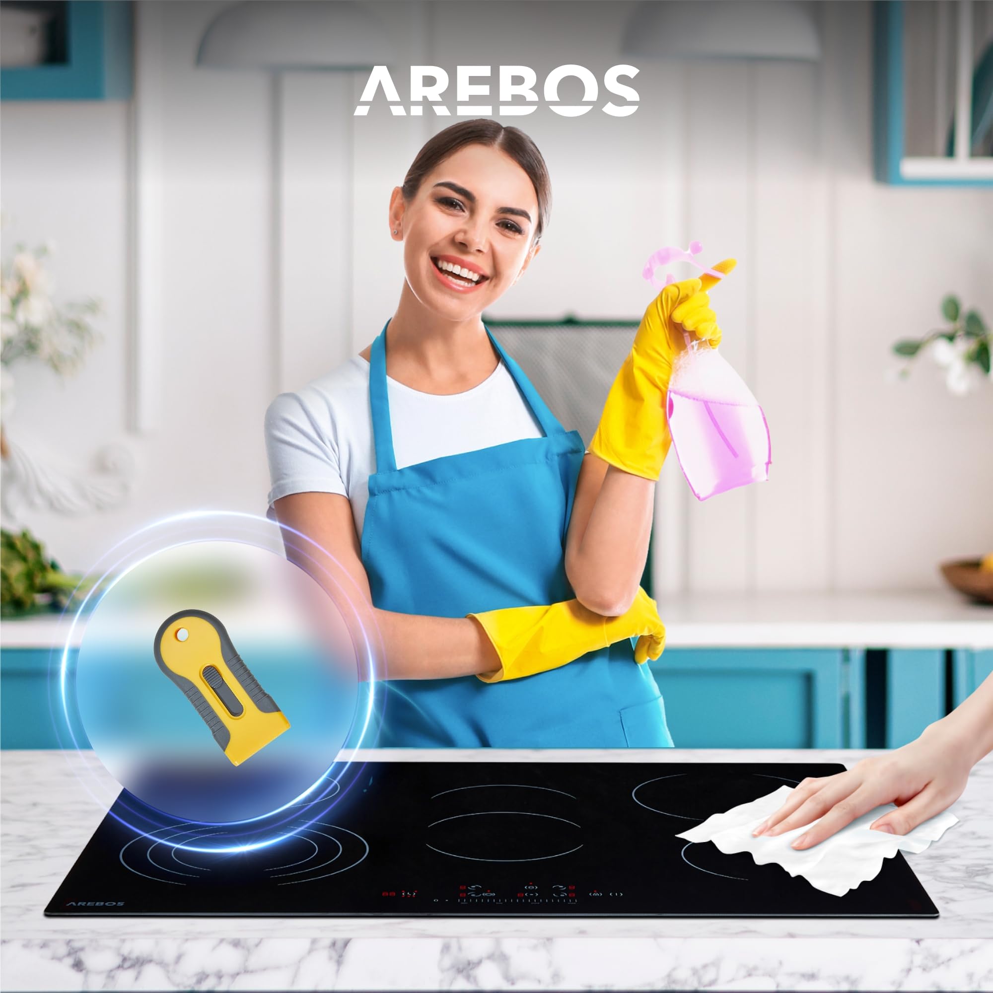 Arebos Glaskeramikkochfeld | 8700 W | 5 Kochfelder | 77 cm | autark | inkl. Dreiringzone und Bräterzone | mit Sensor Touch | Kindersicherung | Überhitzungsschutz | Autoabschaltung