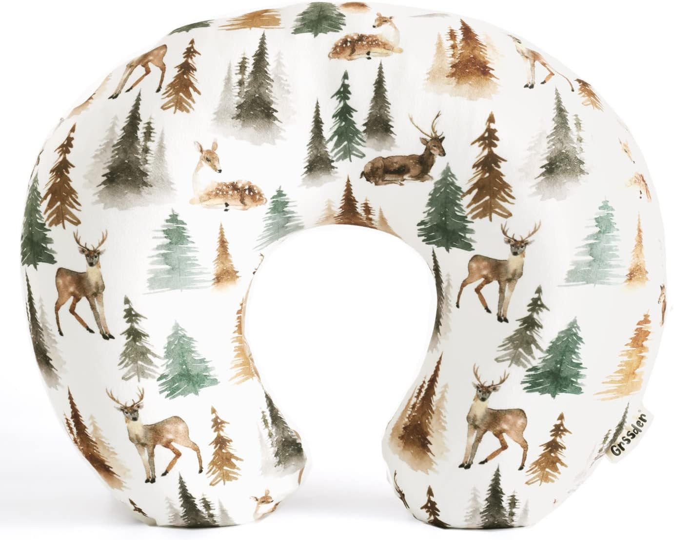 Nursing Pillow Cover Stretchy Minky Removable Nursing Covers for Breastfeeding Pillows, Ultra Soft Comfortable Slipcover for Boy and Girls, Stylish Watercolor Forest Deer and Leaves
