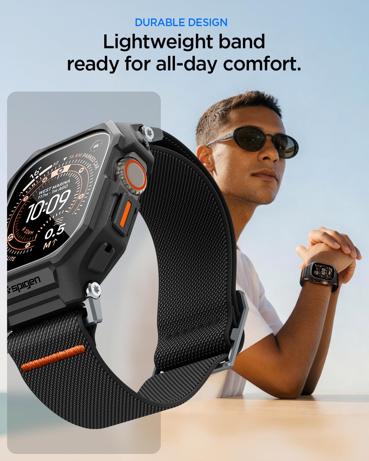 Spigen Lite Fit Pro Hülle mit Armband und gehärtetem Glas Displayschutz kompatibel mit Apple Watch Ultra 3/2/1 49mm - Matt Schwarz