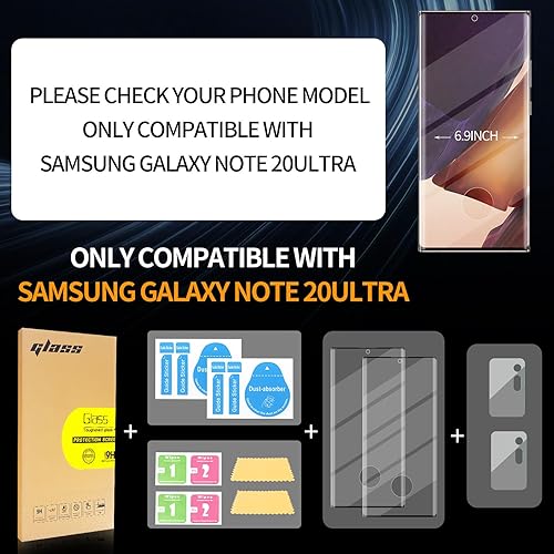 Vista 9 de Paquete de 2 protectores de pantalla de vidrio templado curvado aplicables para Samsung Galaxy S21 Ultra 5G de 6.8 pulgadas + 2 protectores de lente