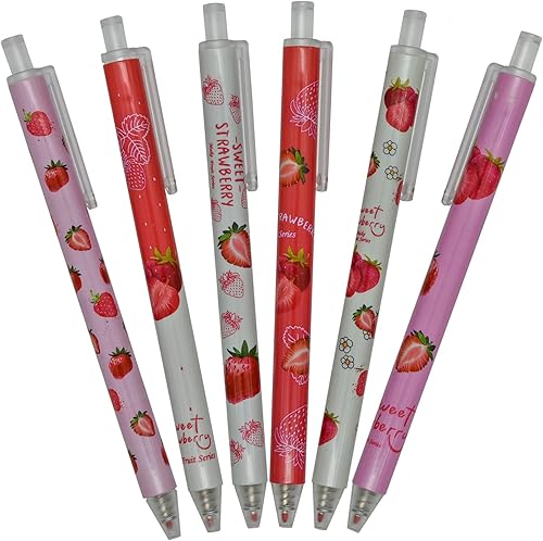 Vista 7 de Maydahui 12 bolígrafos de gel de fresa, lindo bolígrafo de frutas retráctil, tinta negra para niñas, fiesta escolar