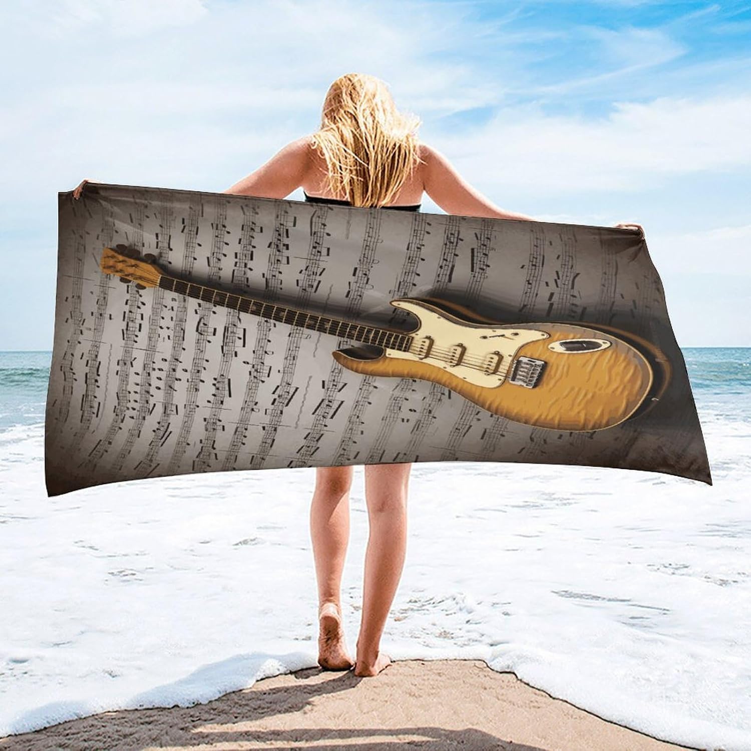 Note Guitar Towel Vacation Accessories Essentials Soft Lighterweight，Bath Towel for Adults Women Men，Bath Towels Gift for All Occasions, Machine Washable.