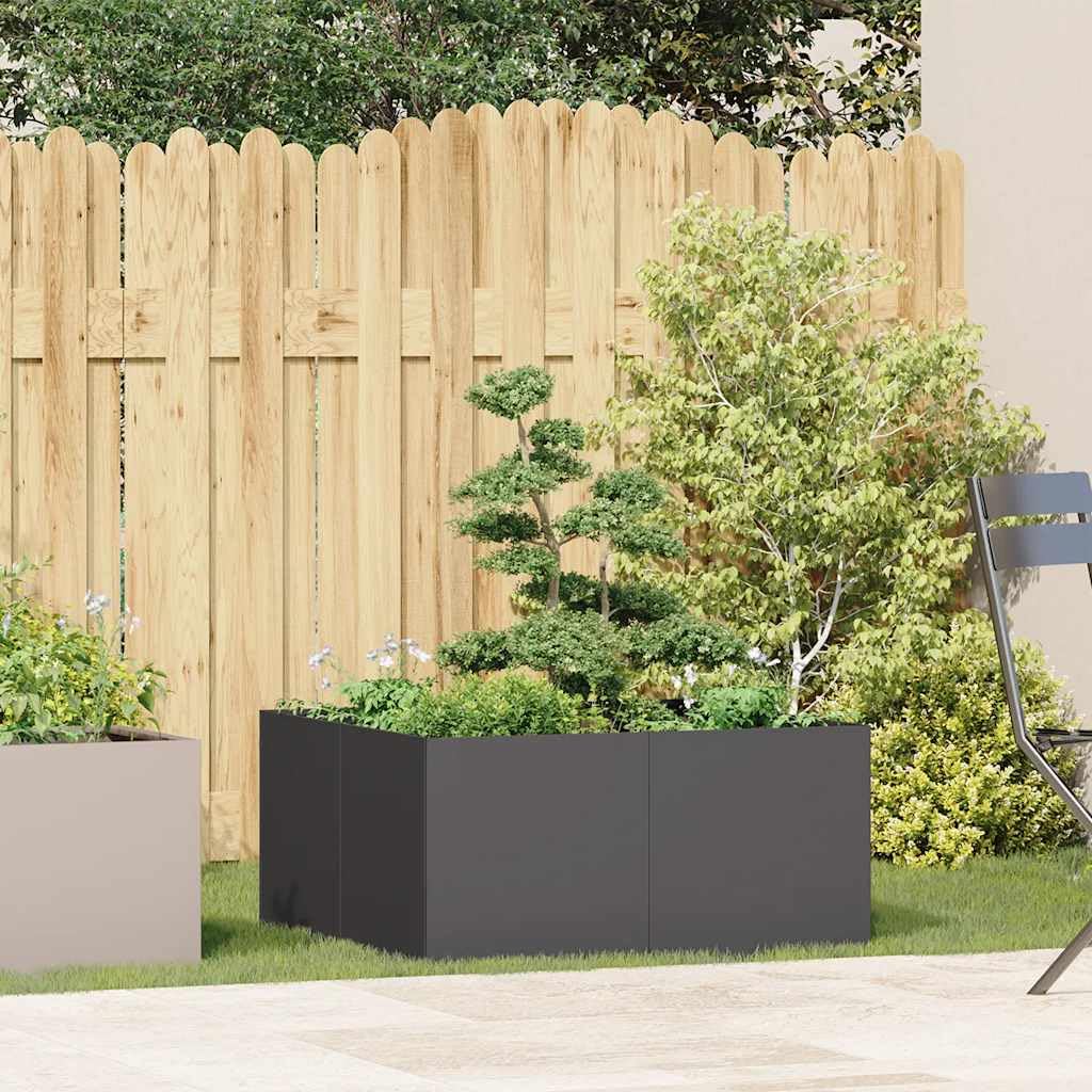 Macetero de metal, 80 x 80 x 40 cm, jardinera elevada, color negro | Macetero cuadrado de acero para patio con soporte interior para estabilidad sin placa base.