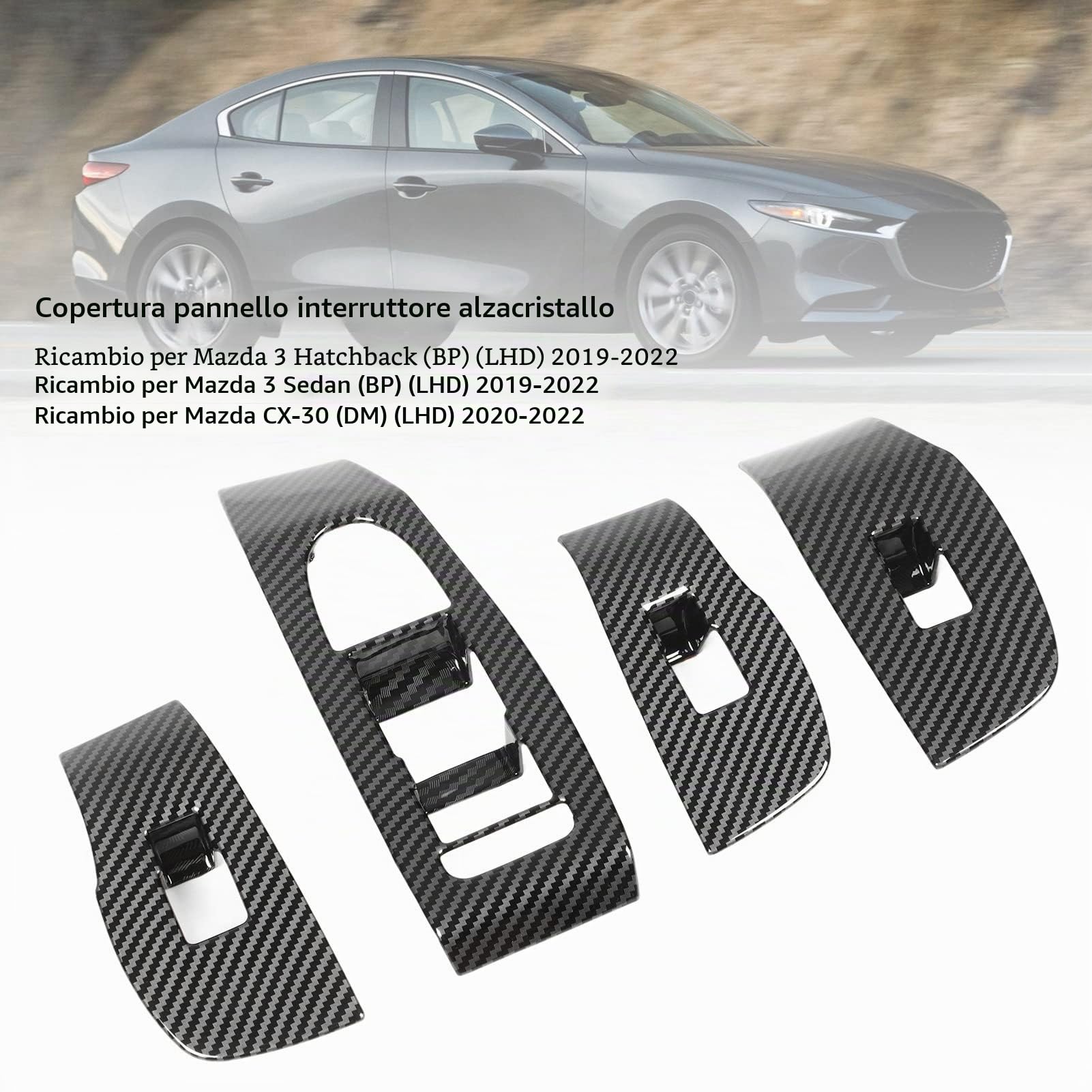 Pannello Copertura Auto, Stile Fibra Carbonio 4 Pezzi, Interruttore Porta per Interni Auto, Ricambio per Hatchback Sedan Auto Sportive e Quotidiane