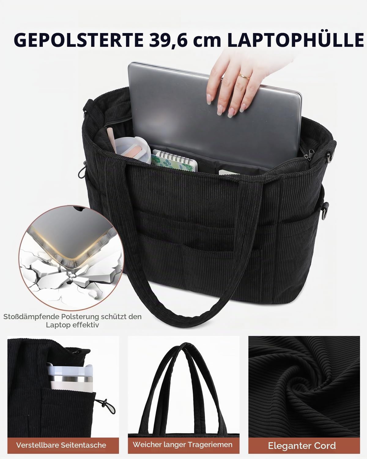 Prite Shopper Tasche Damen Handtasche Groß, Leicht Arbeitstasche Cord