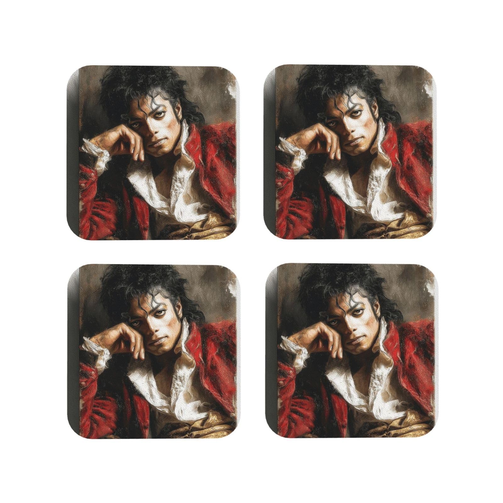 Coasters Set of 4 Round Leather Coaster Quick-Dry Drink Michael Jackson Coasters for Desk Absorbent Mugs Pads Tabletop Protection Pad Heat Resistant Coffee Cup Mat for Kitchen Bar