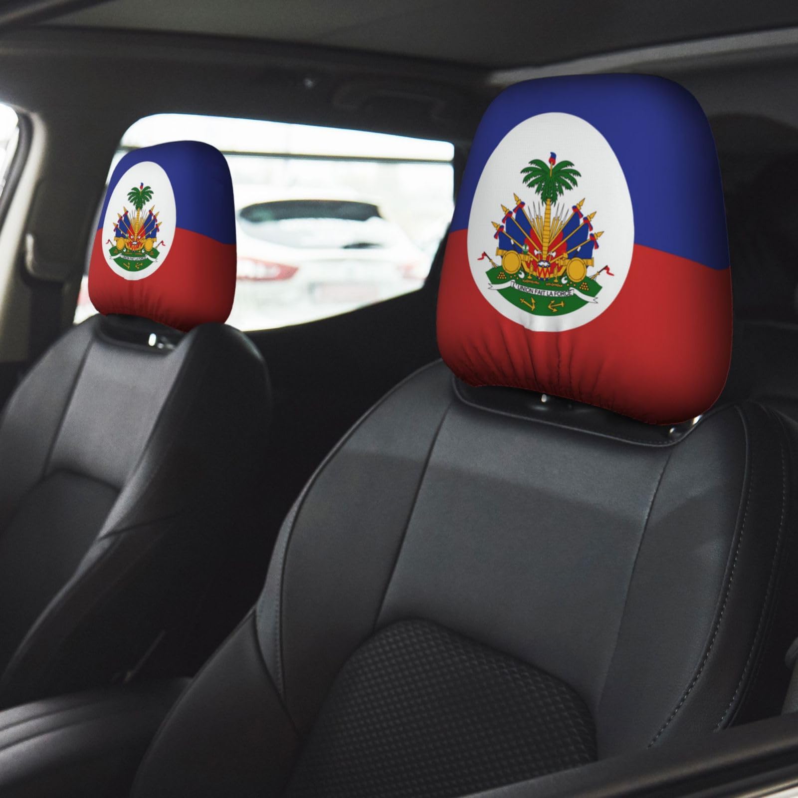 TZBVTAU 2 Pcs Haiti Flag Headrest Covers,Cute Funny Car Headrest Protector Seat Cover Accessories Universal Fit for Cars Truck SUV Van