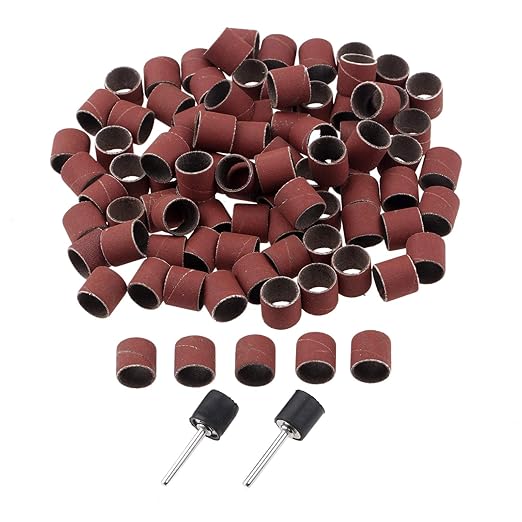 100 PCs Sanding Bands 600 Grit Drums Sleeves for DREMEL Rotary Tools with 2PCs Mandrel 12CM