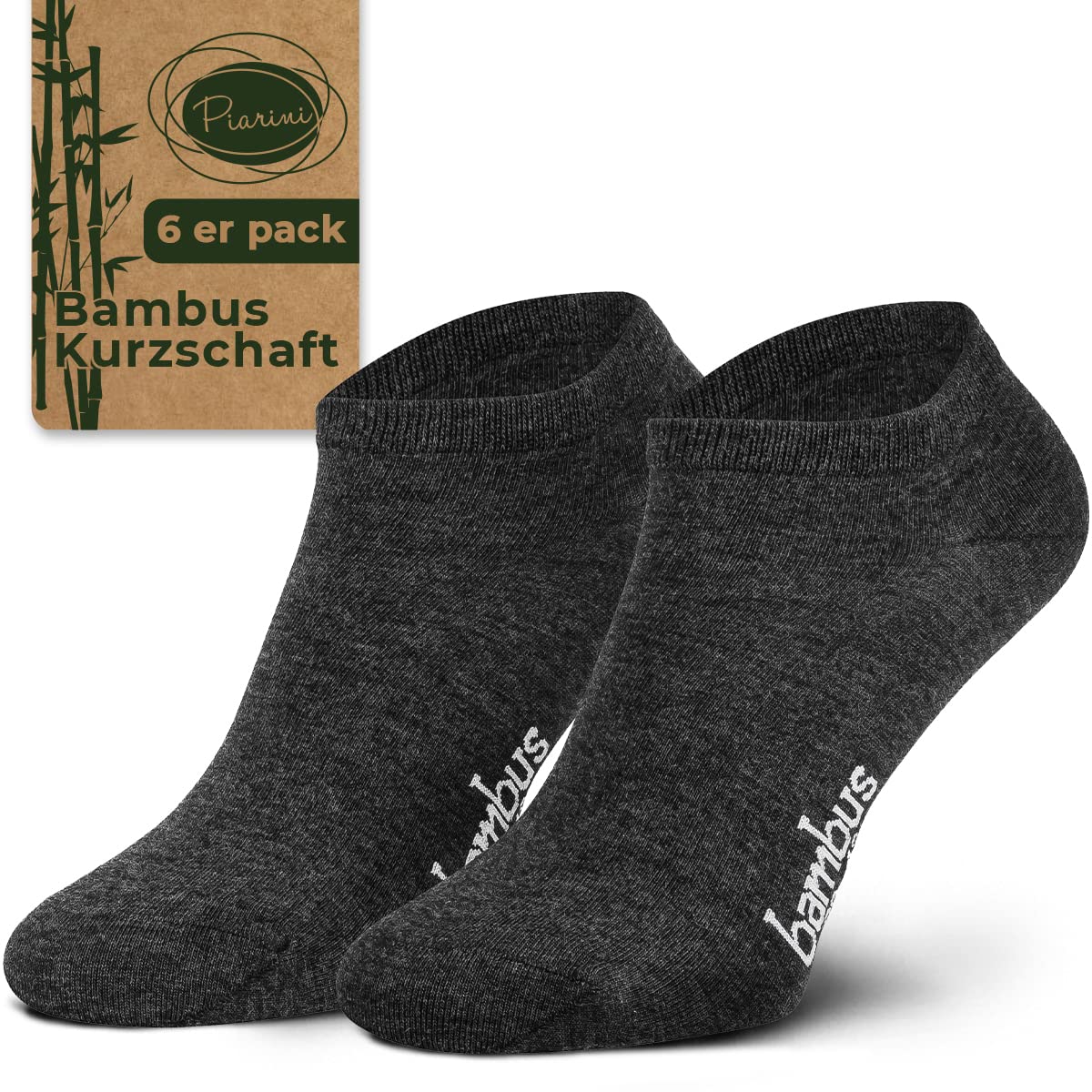 Piarini 6 Paar Bambus Socken Sneaker Socken Herren Damen dünne atmungsaktive diabetiker Füßlinge Gr. 39 40 41 42 anthrazit