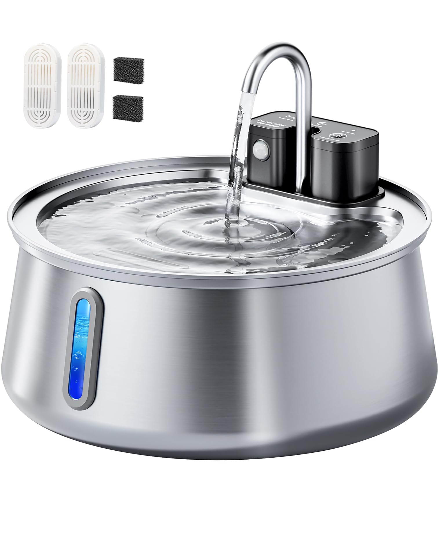 CEESC Cordless Cat Water Fountain Stainless Steel, 4L/135oz Automatic Pet Water Dispenser with Motion Sensor, Multi-Filtration, Ultra Quiet Pump, Long-Lasting 4000mAh Battery for Indoor Cats & Dogs